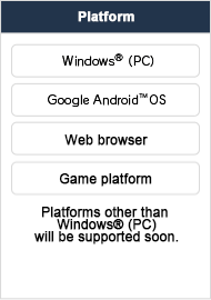 Google Android(TM)OS Apple IOS(Mobile) Windows(R)(PC) Web PlayStation(R)3 Xbox360(R) Wii(R) PlayStation(R)Vita PlayStation(R)Portable