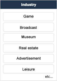 Game　Broadcasting　Art Museum / Museum　Real Estate　Advertisement　Leisure/Amusement etc.