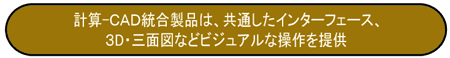 계산ーCAD통합제품은 공통된 인터페이스, 3D•삼면도등 비주얼한 조작을 제공